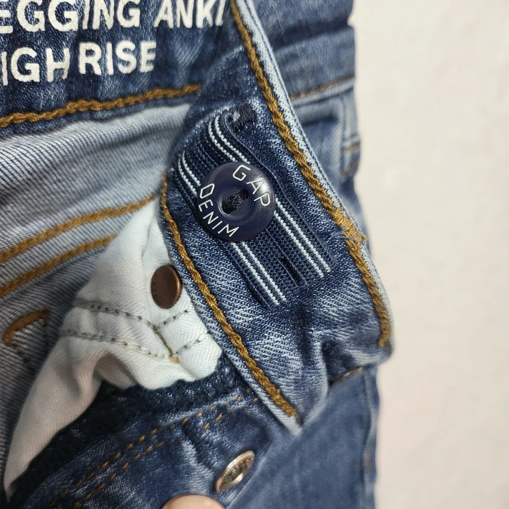 Gap Kids Girls Size 8‎ Jeggings Ankle High Rise Blue Denim Stretch Snap Fly